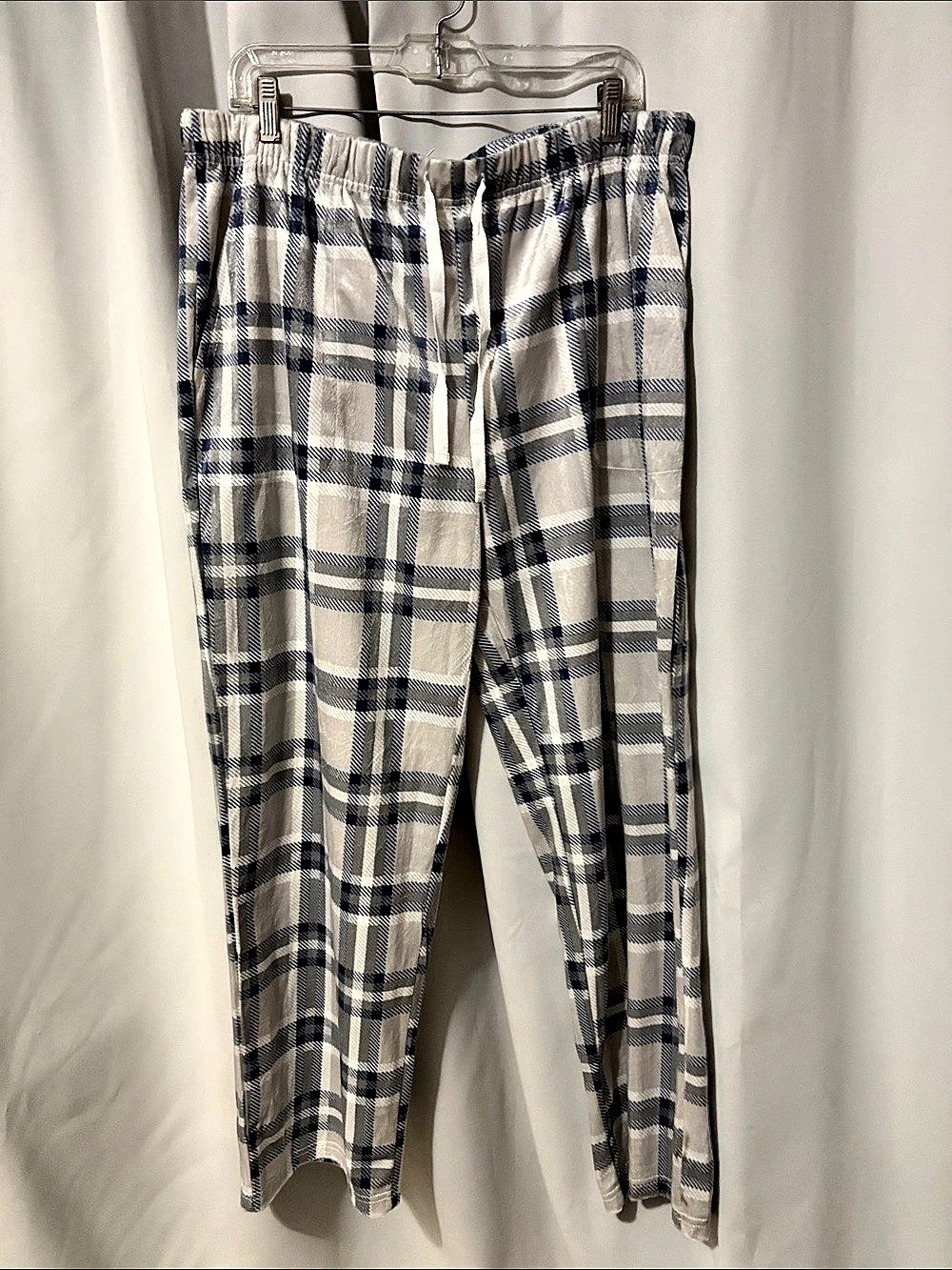 Geoffrey Beene Plaid Track Pants in White & Blue Size Large Like New